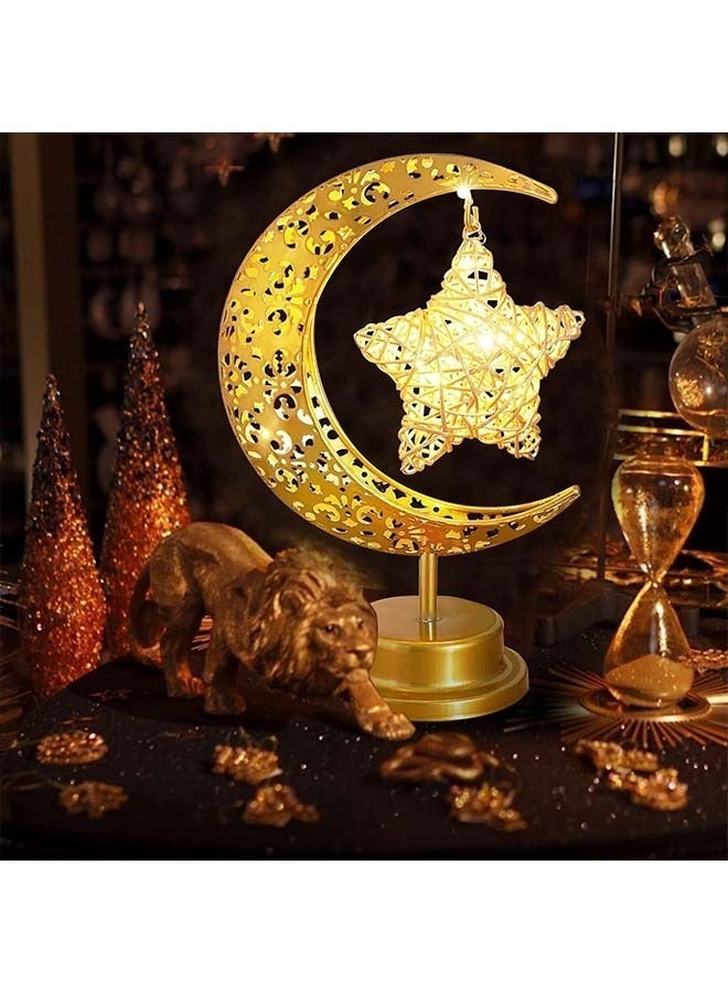 يواوليتي مصباح رمضان، أضواء زينة رمضان، زينة طاولة رمضان ذهبية على شكل قمر ونجمة، أضواء رمضان للمهرجانات، زينة المنزل (أبيض دافئ) - Image 4